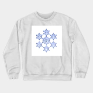 Blue Fractal Snowflake on White Crewneck Sweatshirt